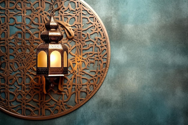 Decorazione dorata della lanterna islamica per lo sfondo del giorno della celebrazione islamica
