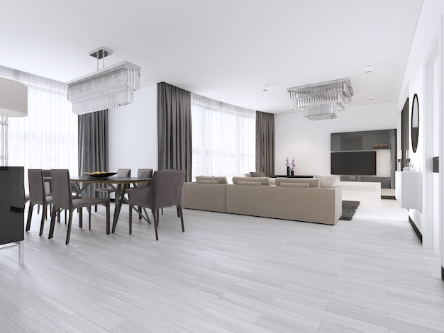 Decorazione e design del soggiorno contemporaneo. rendering 3d