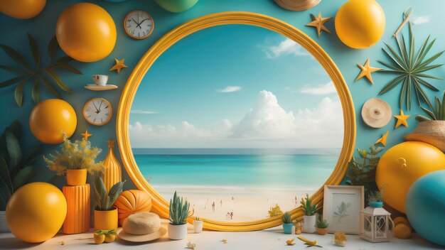 decorazione estiva con bellezza sfondo spiaggia illustrazione copia spazio generativo ai