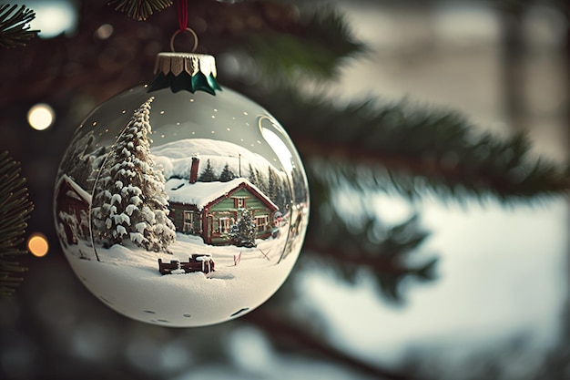 Decorazione festiva Bellissime palline sull'albero di Natale con i disegni di Capodanno Generato dall'IA