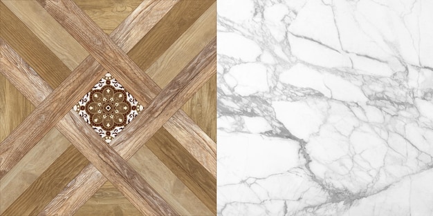 Decorazione geometrica senza cuciture in legno, marmo, cemento e pietra