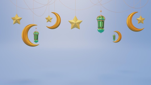 Decorazione islamica felice del nuovo anno di muharram con la mezzaluna della lanterna