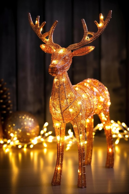 Decorazione luminosa di renne con luci natalizie creata con l'IA generativa