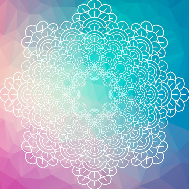 Decorazione Mandala. Elementi decorativi d'epoca. Motivo orientale, su sfondo low poly. Motivi islamici, arabi, indiani, marocchini, spagnoli, turchi, pakistani, cinesi, mistici, ottomani. Libro colorato papà