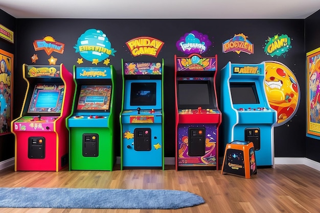 Decorazione murale con gioco arcade retrò in uno spazio di intrattenimento vivace