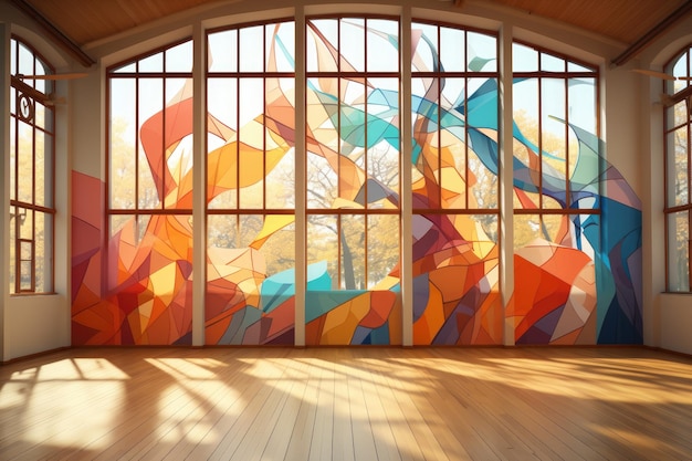Decorazione murale per una stanza vuota realizzata utilizzando strumenti di intelligenza artificiale generativa