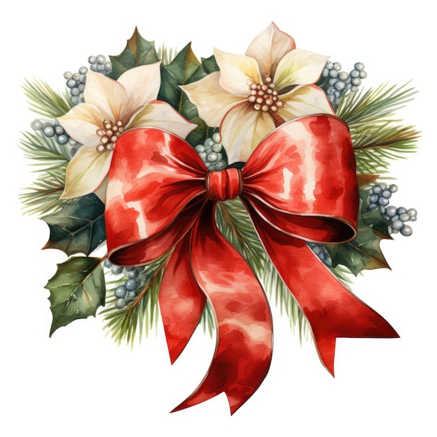 decorazione natalizia arco rosso acquerello illustrazione isolata su sfondo bianco IA generativa