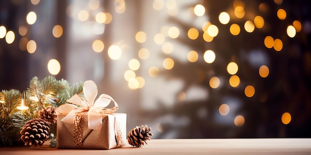Decorazione natalizia con regalo e sfondo a cono