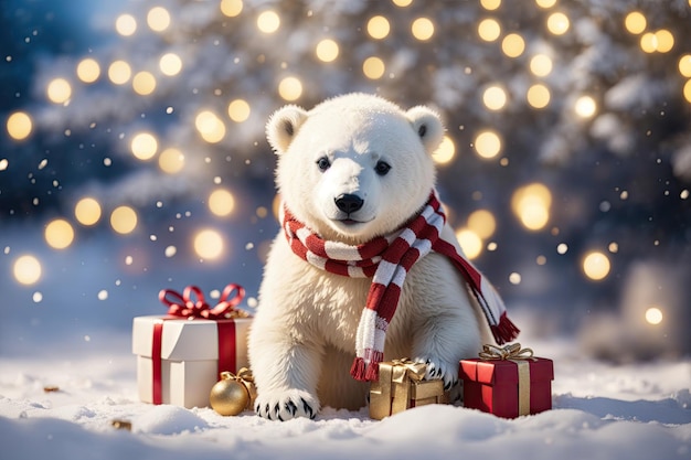 Decorazione natalizia con un simpatico orso polare con regali ai generativi