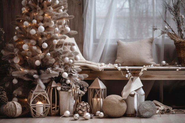 Decorazione natalizia rustica naturale accogliente rilassante toni neutri e materiali naturali Ai