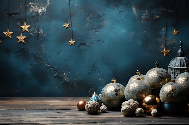 Decorazione natalizia su parete in stucco scuro blu Scatole regalo Illustrazione AI generativa