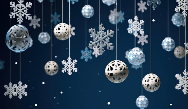 Decorazione natalizia su sfondo blu fiocchi di neve illustrazione digitale IA generativa