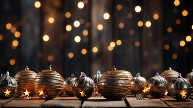 Decorazione natalizia su sfondo di legno a piatto Spazio per il testo