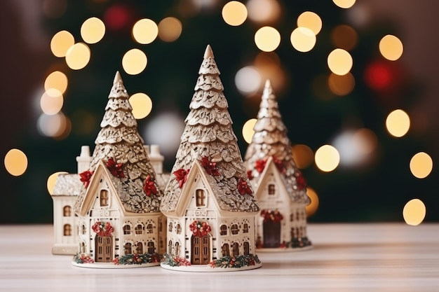 Decorazione natalizia sullo sfondo di un albero di Natale comfort domestico e concetto di vacanza