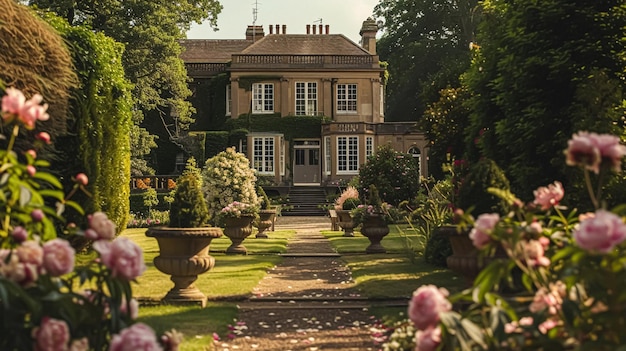 Decorazione nuziale con peonie decorazione floreale e celebrazione di eventi fiori di peonia e cerimonia nuziale nel giardino in stile country inglese