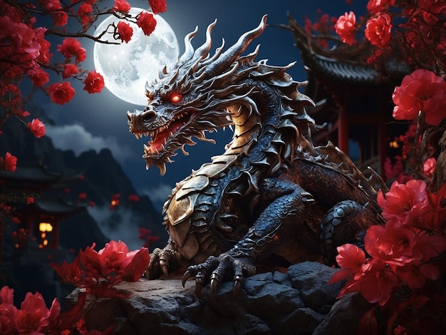 Decorazione per il capodanno cinese in primo piano del drago danzante e dei nodi