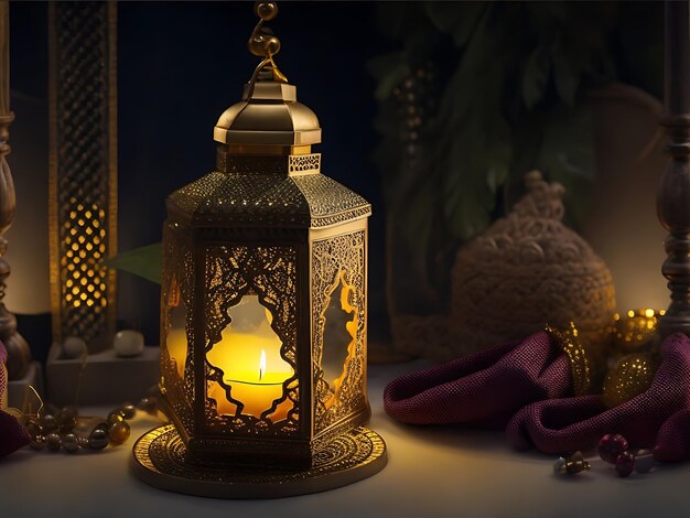 Decorazione per il nuovo anno islamico con perle di preghiera e lanterna generativa ai