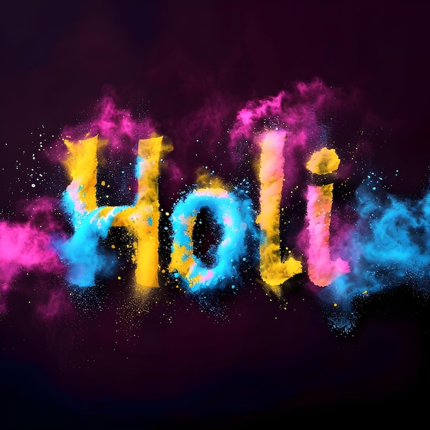 Decorazione per la festa di Holi fatta di polvere Holi colorata con il testo