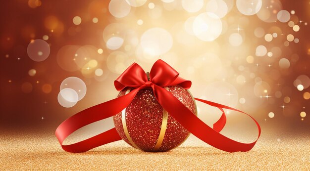 decorazione rossa della palla di Natale con fiocco rosso
