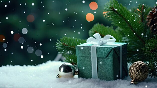 Decorazione verde di Natale e scatole regalo Sfondio
