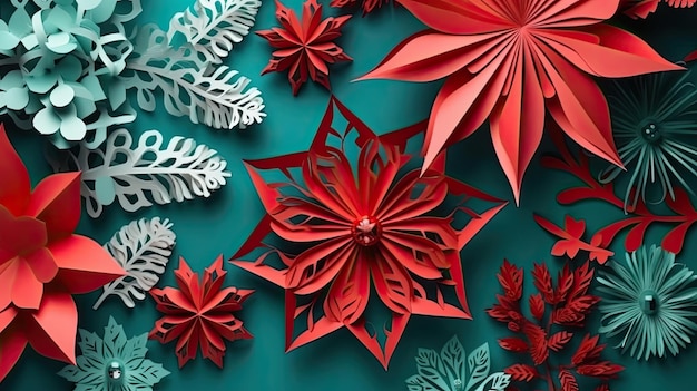Decorazioni artigianali colorate fiocchi di neve origami di carta per lo sfondo invernale Ai generativo
