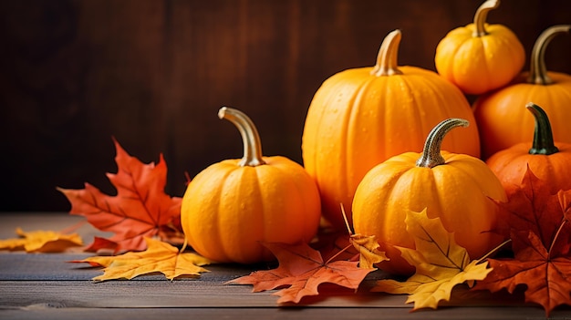 Decorazioni autunnali per il Ringraziamento, zucca e foglie d'acero