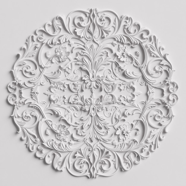 Decorazioni classiche con decorazioni ornamentali sul muro bianco