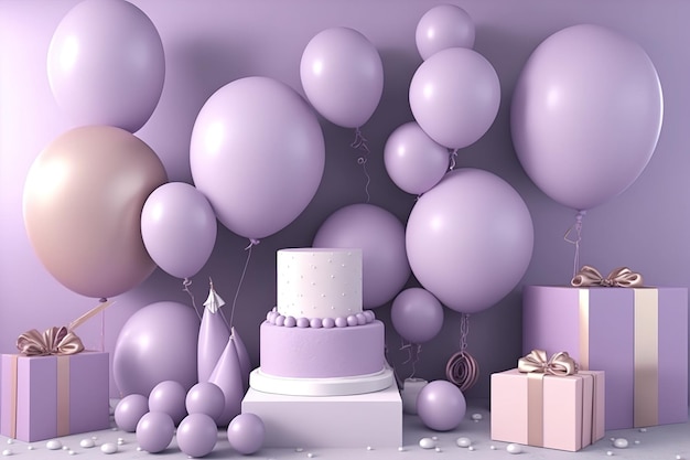 Decorazioni di compleanno viola regali giocattoli palloncini per una festa per bambini AI generativa