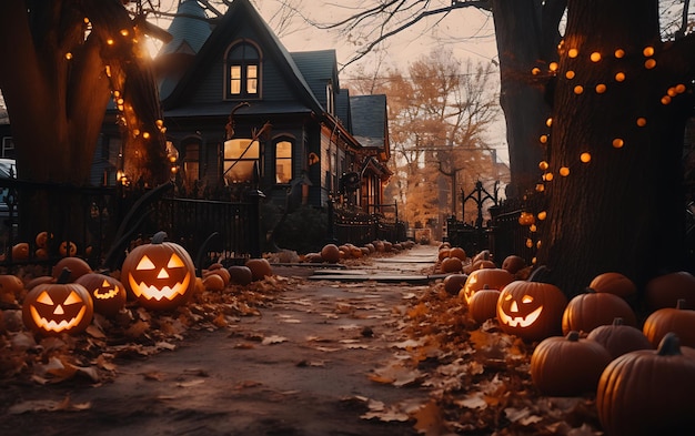 Decorazioni di Halloween all'esterno di una casa moderna