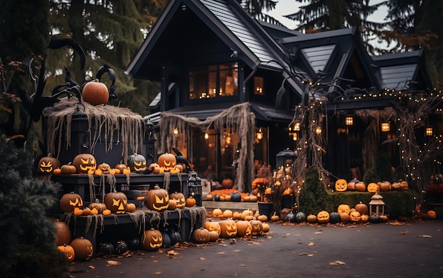 Decorazioni di Halloween all'esterno di una casa moderna