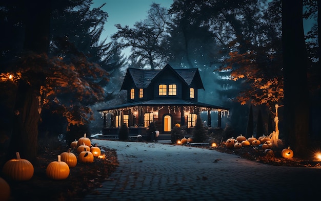 Decorazioni di Halloween all'esterno di una casa moderna