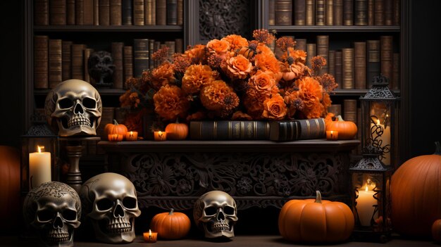 Decorazioni di Halloween nello spazio della stanza per il testo Idea per interni festivi