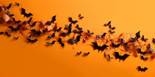 Decorazioni di Halloween pipistrelli su sfondo arancione Creato con tecnologia generativa di IA