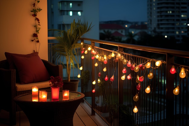 decorazioni di luci diwali nel balcone