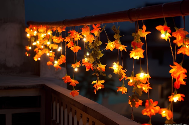 decorazioni di luci diwali nel balcone