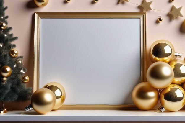 decorazioni di Natale con palle d'oro illustrazione 3D decorazioni di natale con palla d'oro