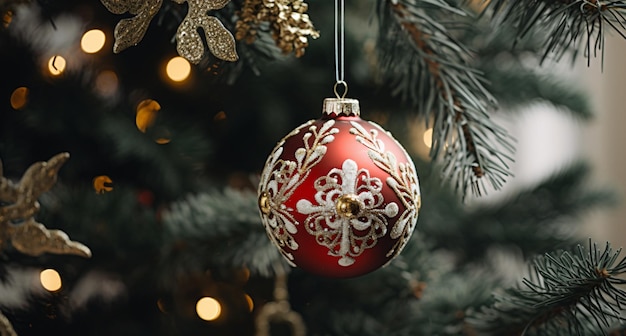 Decorazioni di Natale sul primo piano dell'albero di Natale