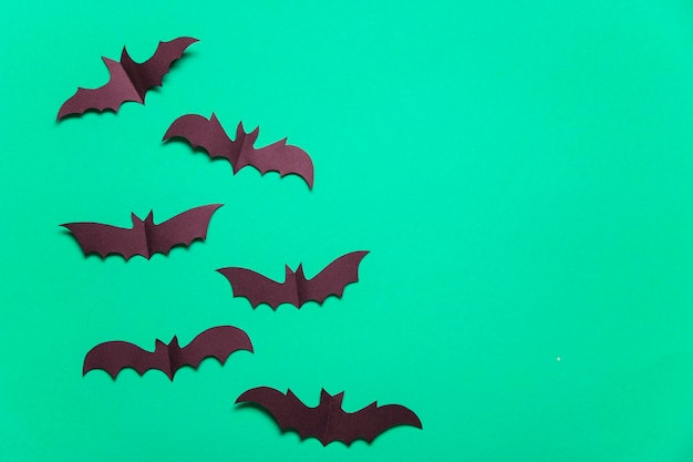 Decorazioni di pipistrello vampiro di carta di Halloween su sfondo verde