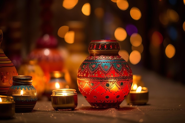 Decorazioni e lampade tradizionali di Diwali