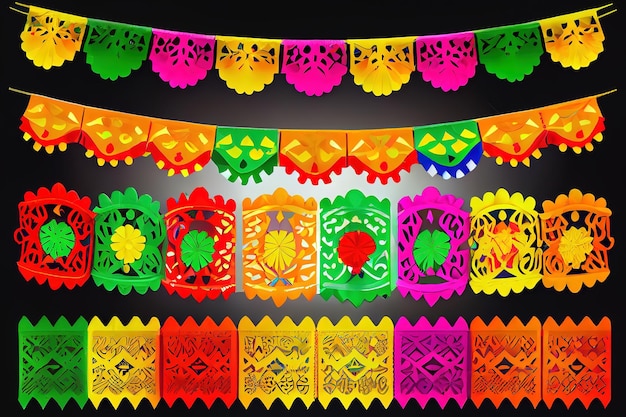 Decorazioni etniche colorate messicane per feste di carnevale o fiesta Generative Ai