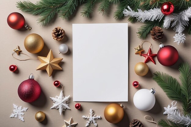 Decorazioni festive per il Capodanno e il Natale su carta bianca