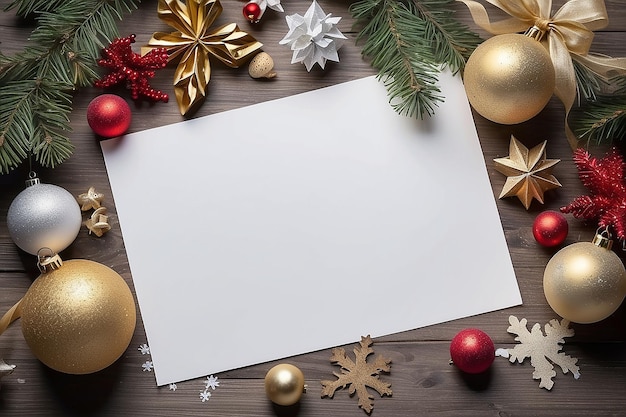 Decorazioni festive per il Capodanno e il Natale su carta bianca