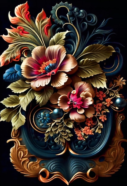 Decorazioni floreali con tonalità vivaci Ornamenti floreali colorati IA generativa