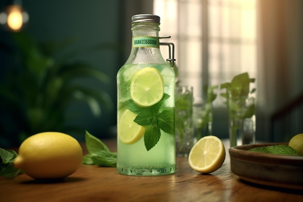 decorazioni forestali Brocca di limonata con lime, menta e ghiaccio sul tavolo AI generativa