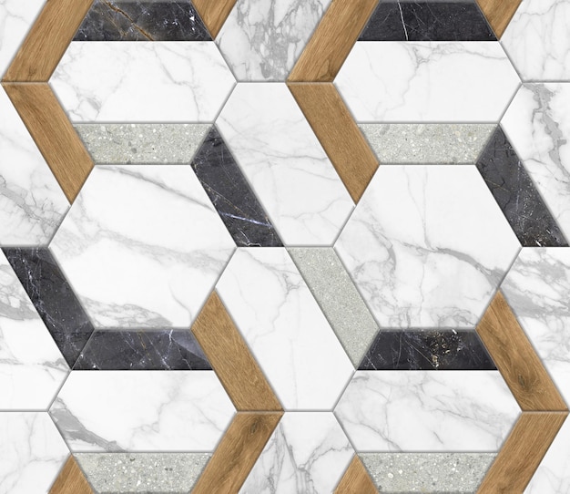 Decorazioni geometriche senza cuciture realizzate in legno, marmo, cemento, cemento e pietra