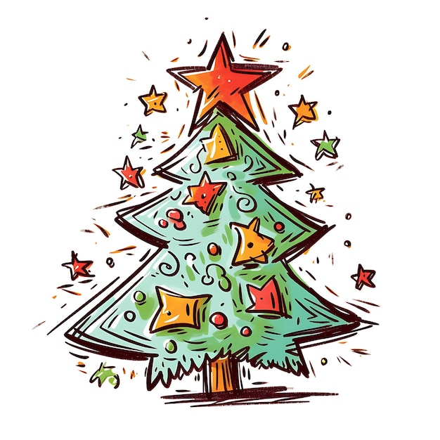 Decorazioni in stile clip art per albero di Natale e scatole regalo Buon Natale e felice anno nuovo