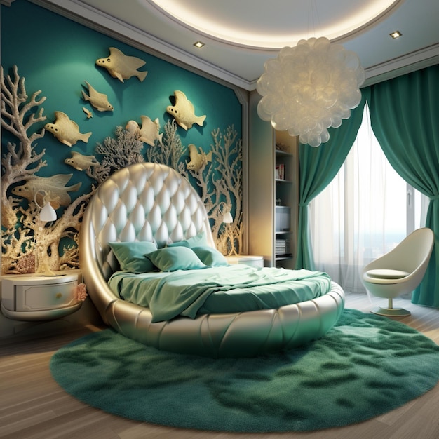 Decorazioni moderne per la camera da letto dei bambini ispirate all'immagine della sirena Arte generata dall'intelligenza artificiale