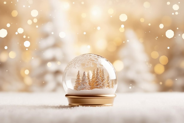 Decorazioni natalizie bianche sulla neve con rami di abete e decorazioni invernali con luci di Natale