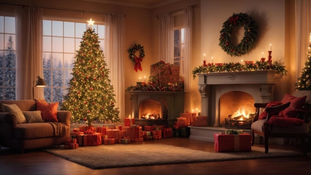 Decorazioni natalizie nell'accogliente soggiorno