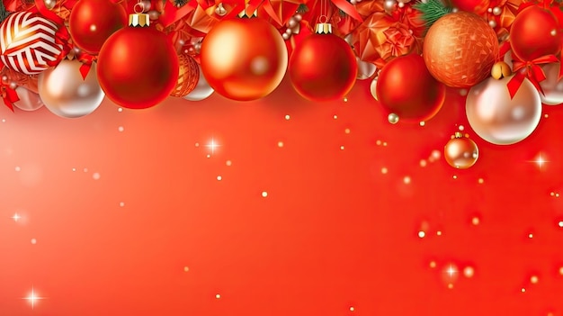 decorazioni natalizie su sfondo rosso con spazio di copia